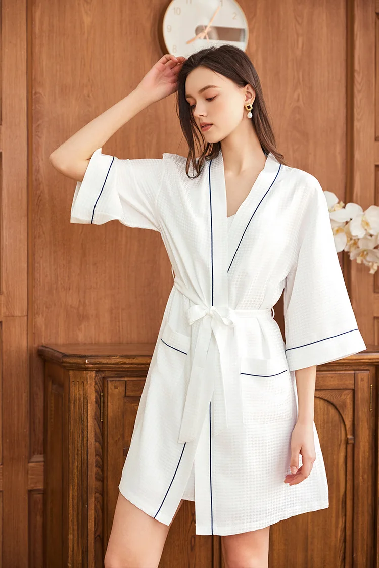 Waffle Jacquard 100% batas de  - Robe Silk Women reseña y precio