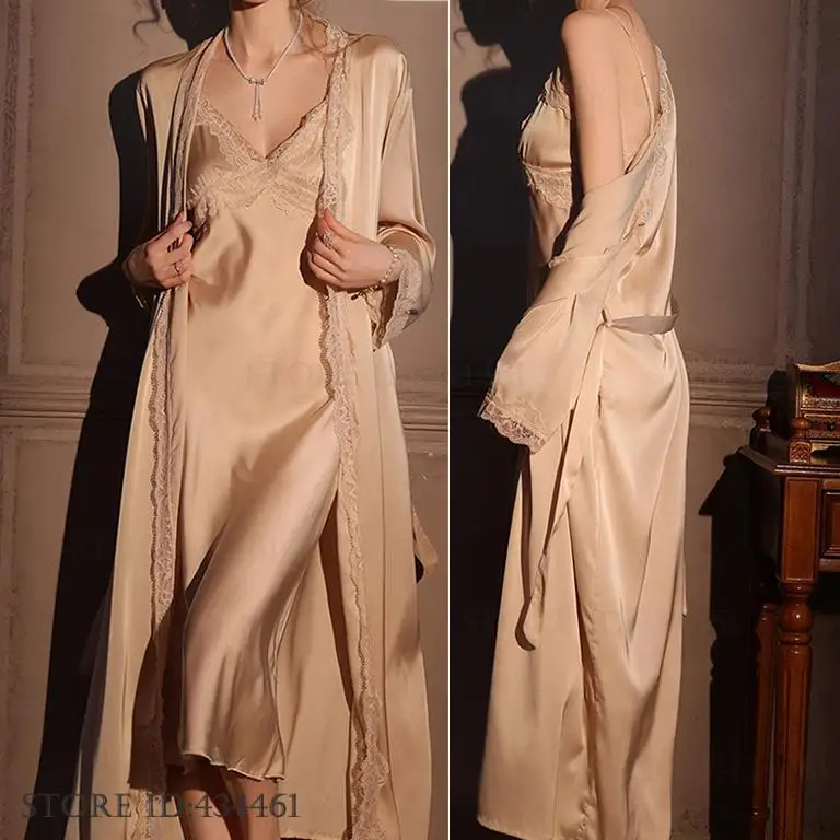 Conjunto de 2 uds de bata larg - Robe Silk Women reseña y precio